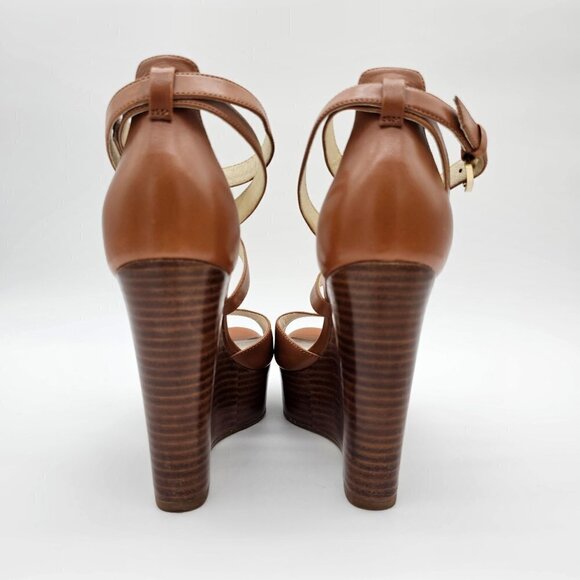 Michael Kors Gabriella Leather Wedge Sandals, Tan brown, Size 5.5 - Picture 6 of 13